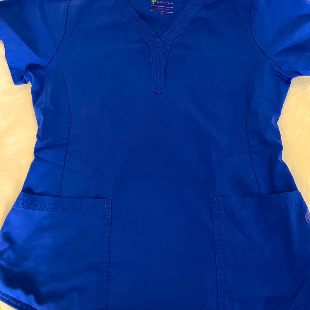 PETITE Healing Hands Scrub Set in Blue size Small Top & Pants